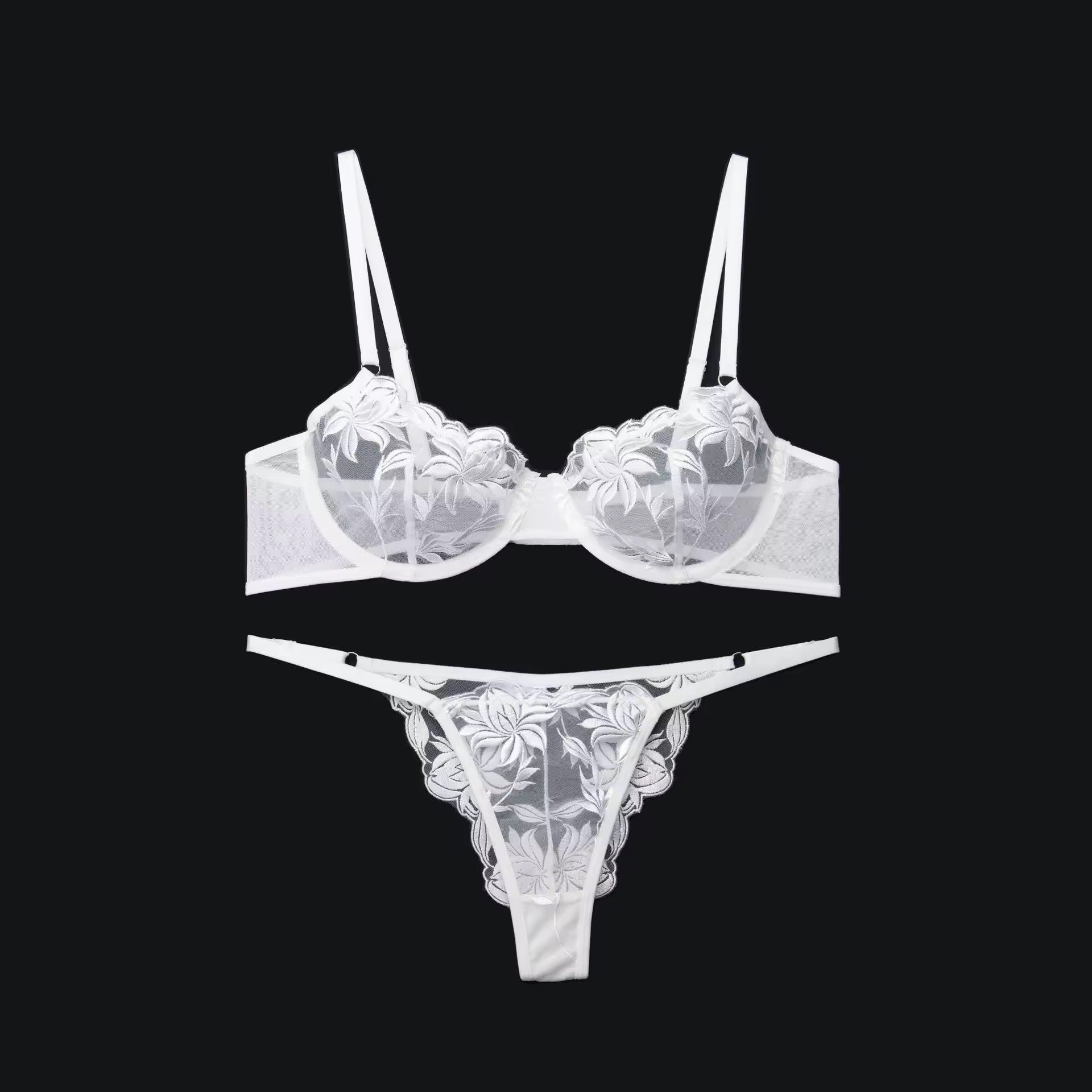 Black Floral Lingerie Bra Set