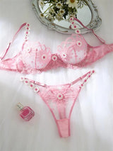 Tranparent UltraThin Floral Emroidery Bra Set