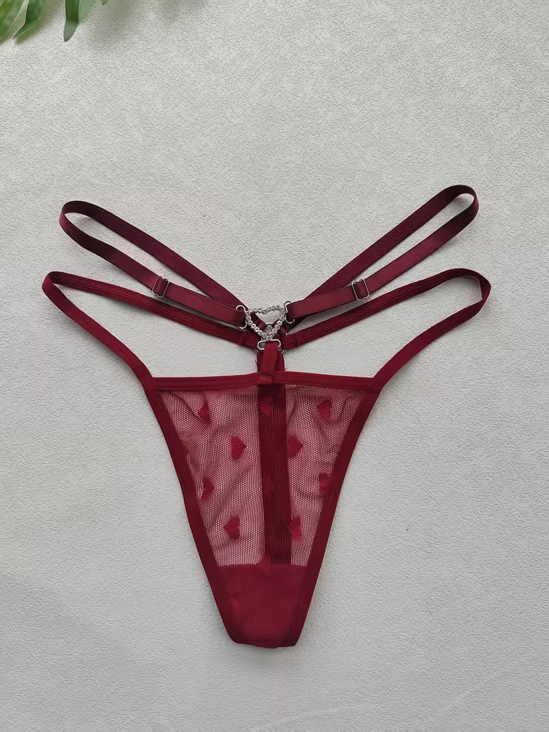3pcs of Women'S Sexy Thongs, Highly Transparent Material, Heart-Shaped Metal Decoration, Sexy Women'S Underwear