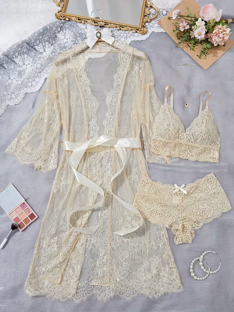 Eyelash Lace Wave Decorations, Ribbons, a Perfectly Paired Two-Piece Outfit