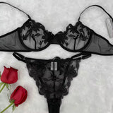 Black Floral Lingerie Bra Set