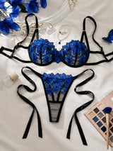 Women's Colorful Floral Embroidered Lingerie Set