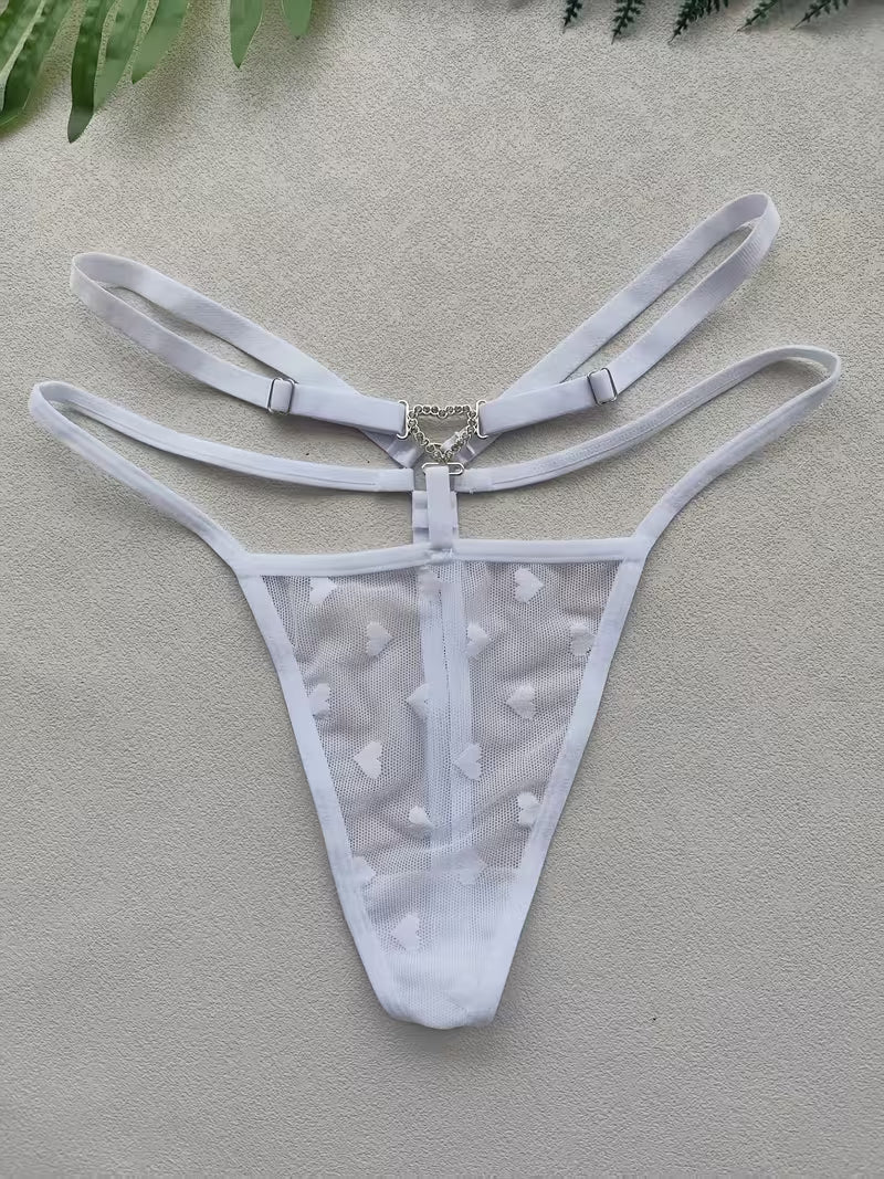 3pcs of Women'S Sexy Thongs, Highly Transparent Material, Heart-Shaped Metal Decoration, Sexy Women'S Underwear