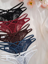 5-Pack Multi-Color Women's Panties, Pure Desire Style, Sexy, Lightweight, Hollow-Out Lace Patchwork with Crisscross Thin Strap Design, Thong