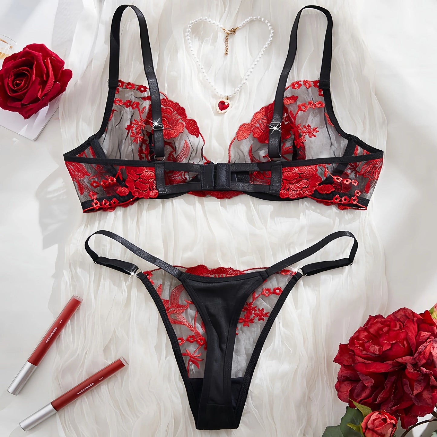 New Purple Floral Embroidery Push-Up Lingerie Set
