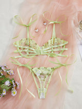 Dual-Tone Embroidered Lace Women's Lingerie Bra Set