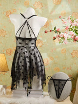 Heart Design Deep V-Neck Slip Dress And Thong, Women'S Lingerie