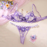Tranparent UltraThin Floral Emroidery Bra Set