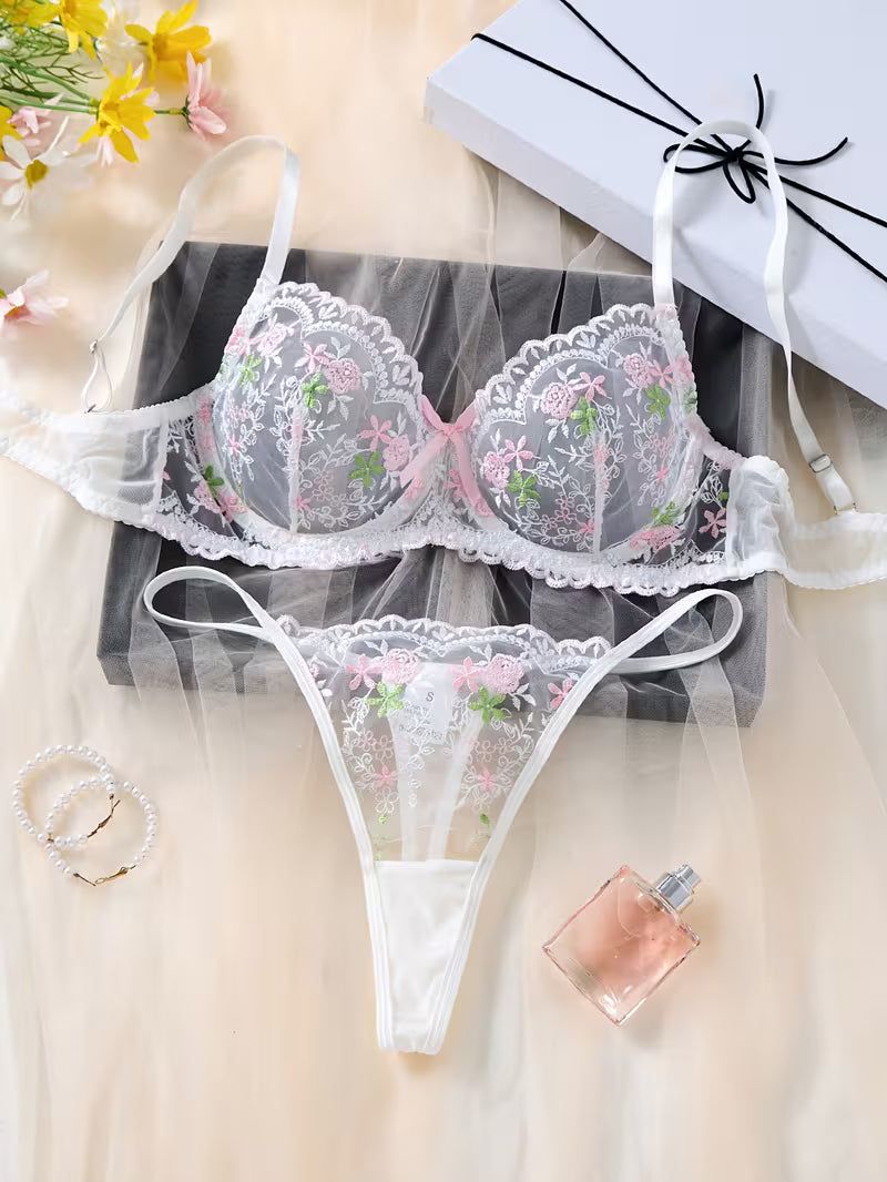 Enchanted Curve – Steel Ring Embroidered Lingerie Set