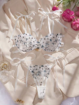 Dual-Tone Embroidered Lace Women's Lingerie Bra Set