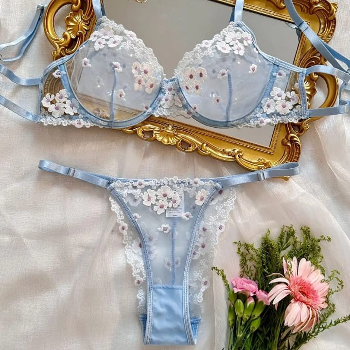 Embroidered Transparent Lingerie Set