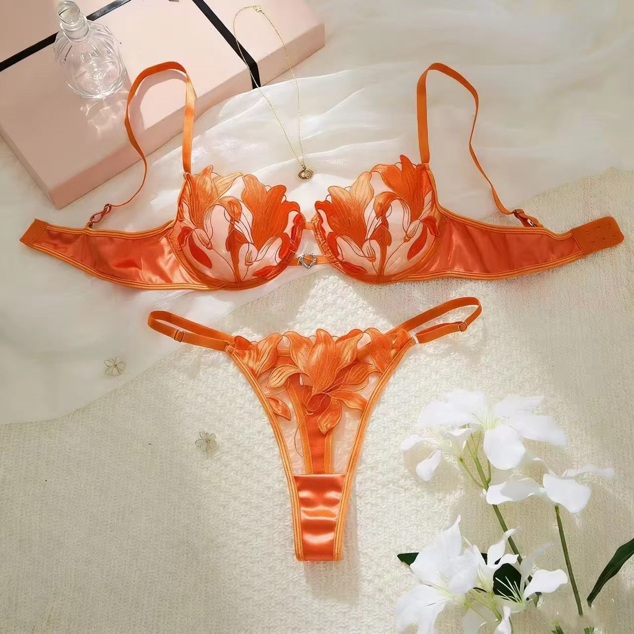 Elegant See Through Lace Bra Panty Set