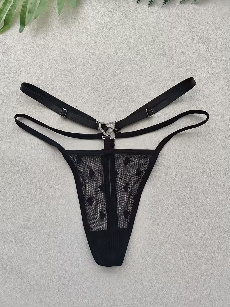 3pcs of Women'S Sexy Thongs, Highly Transparent Material, Heart-Shaped Metal Decoration, Sexy Women'S Underwear