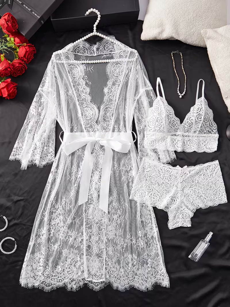 Eyelash Lace Wave Decorations, Ribbons, a Perfectly Paired Two-Piece Outfit