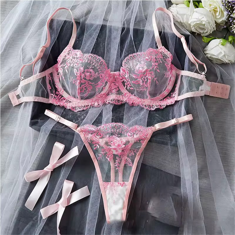 Enchanted Curve – Steel Ring Embroidered Lingerie Set