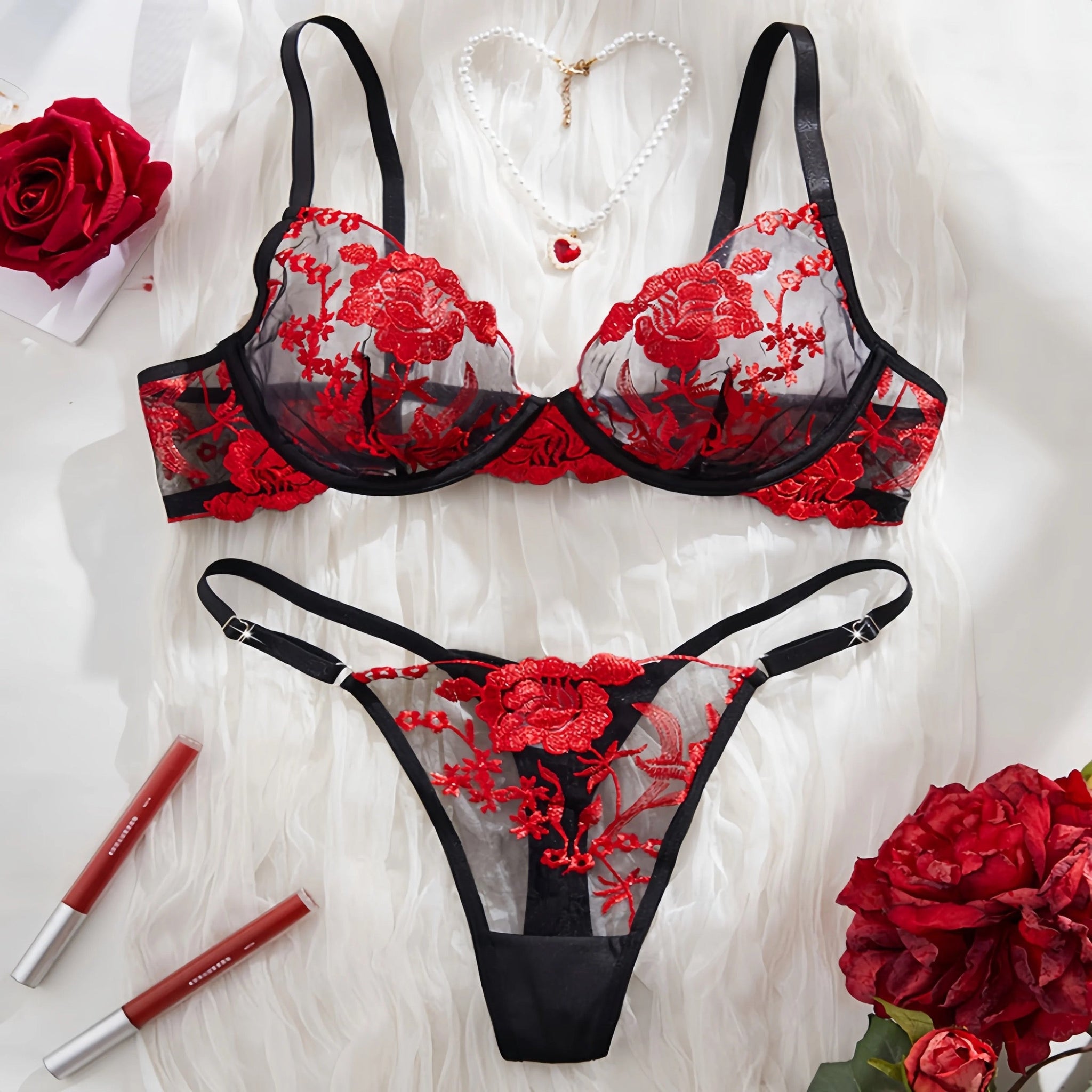 New Purple Floral Embroidery Push-Up Lingerie Set
