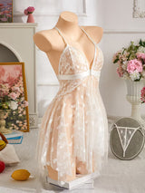 Heart Design Deep V-Neck Slip Dress And Thong, Women'S Lingerie
