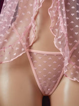 Polka Dot Mesh Sheer Tempting Backless Lingerie Sexy Sleepwear Lace Mesh Cami Dress Set