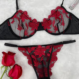 Black Floral Lingerie Bra Set