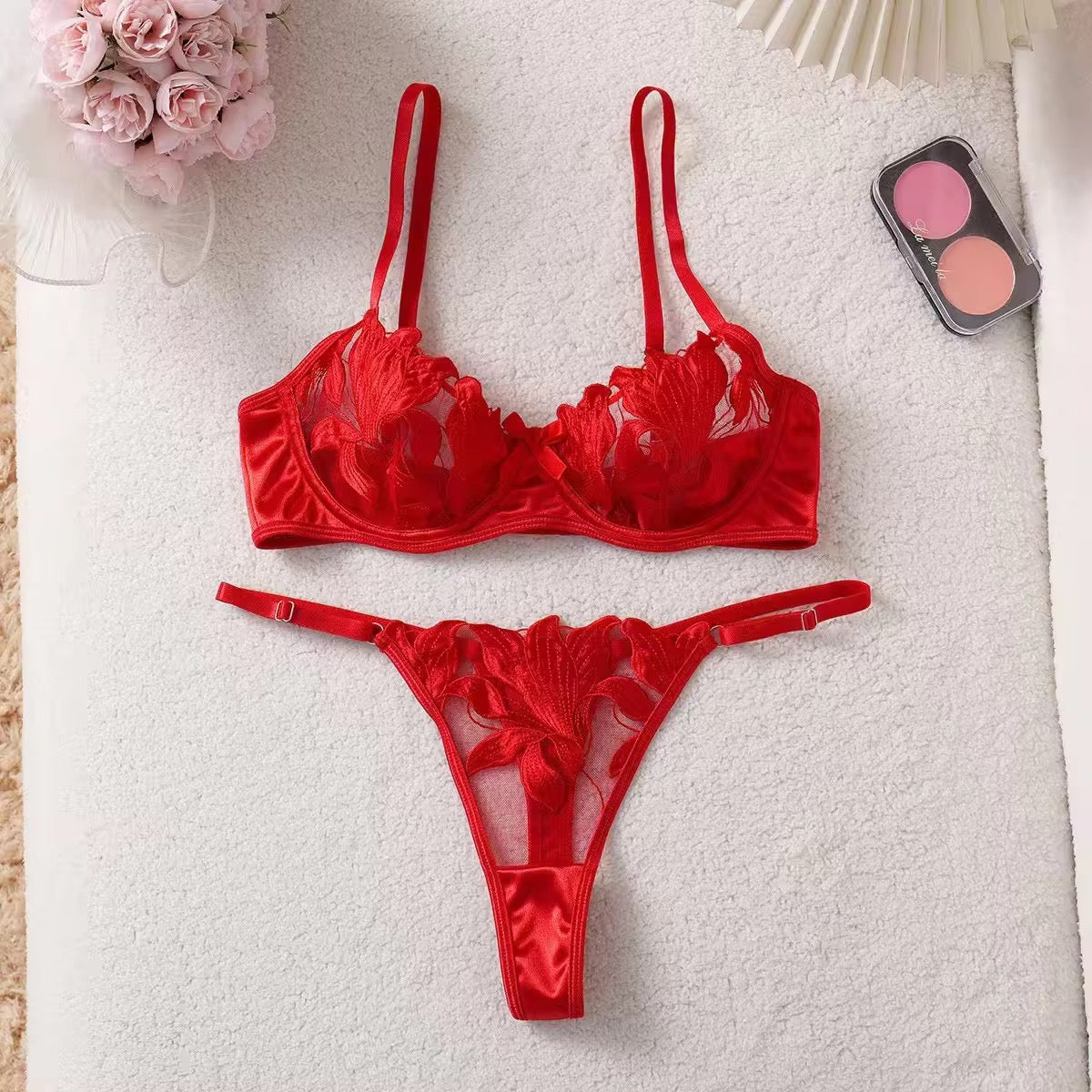 Elegant See Through Lace Bra Panty Set
