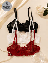 3pcs Push-Up Bra Women's , Comfortable, Full Lace Semi-Sheer, High Support, Suitable for All Seasons, bra
