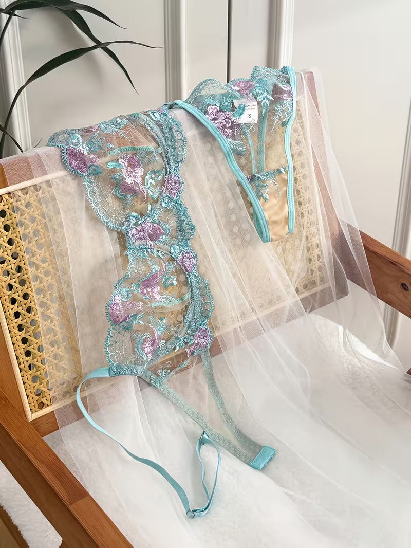 Enchanted Curve – Steel Ring Embroidered Lingerie Set