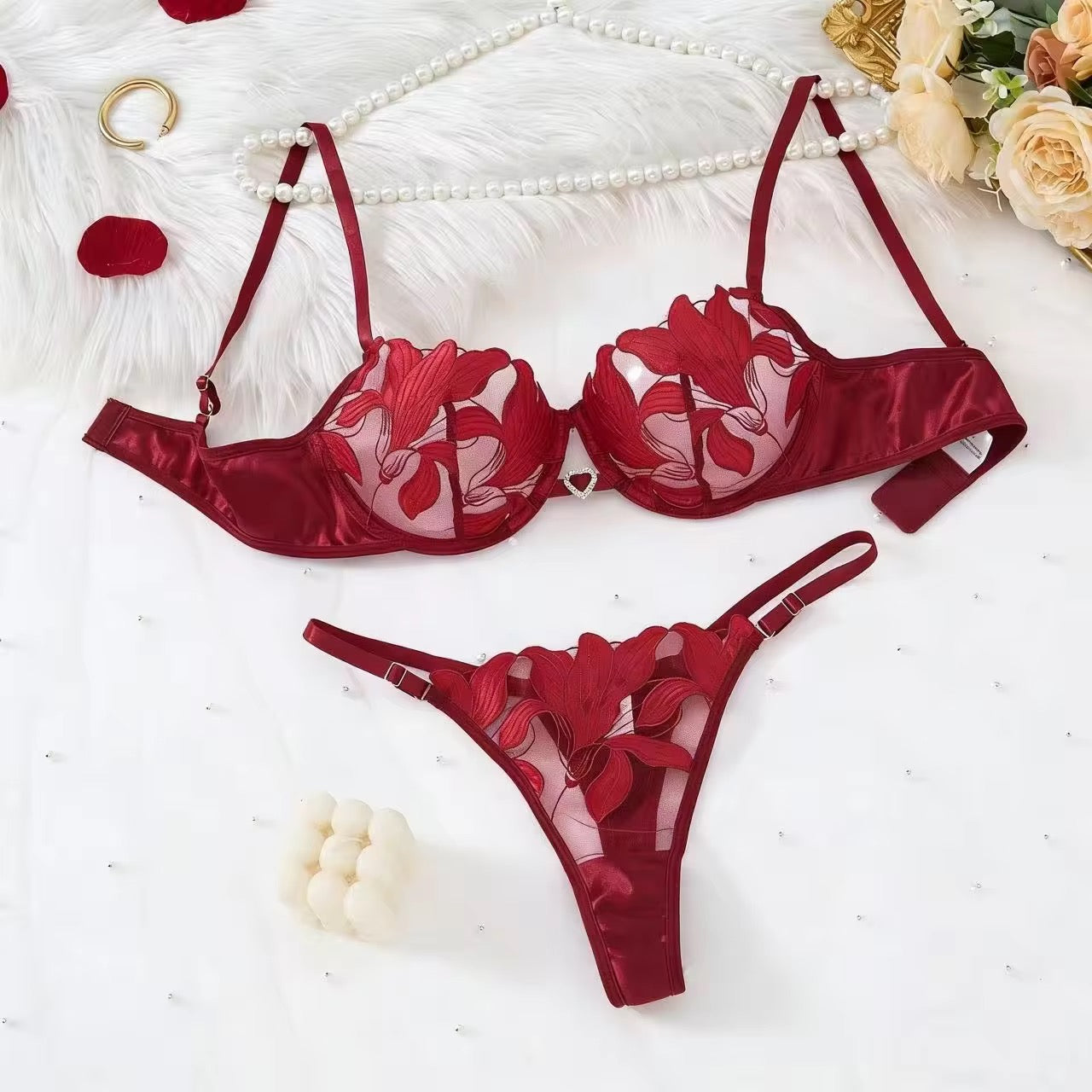 Elegant See Through Lace Bra Panty Set