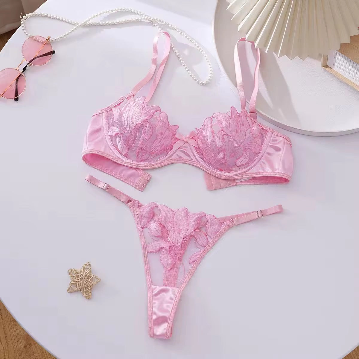 Elegant See Through Lace Bra Panty Set