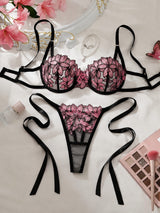 Women's Colorful Floral Embroidered Lingerie Set