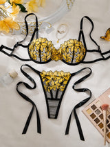 Women's Colorful Floral Embroidered Lingerie Set