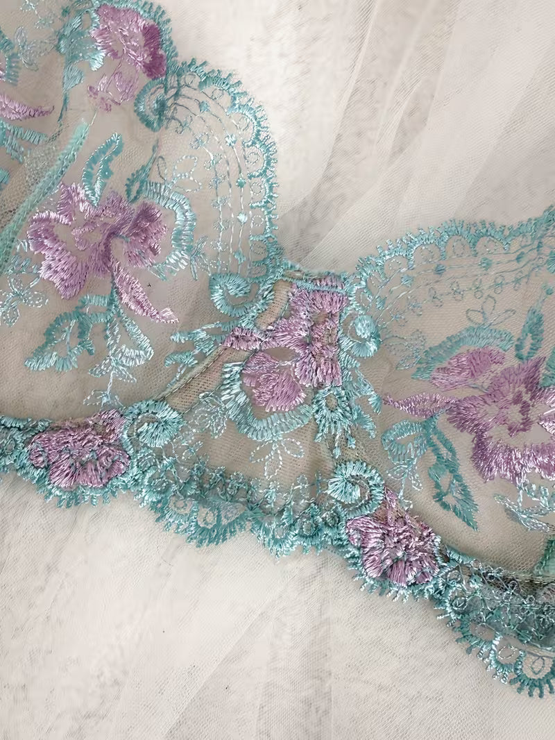Enchanted Curve – Steel Ring Embroidered Lingerie Set
