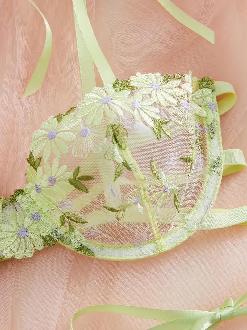 Dual-Tone Embroidered Lace Women's Lingerie Bra Set