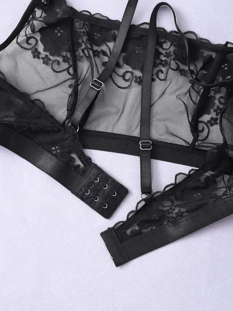 Tube Top Women's Sheer Unlined Bra-Style Black Patterned Lace