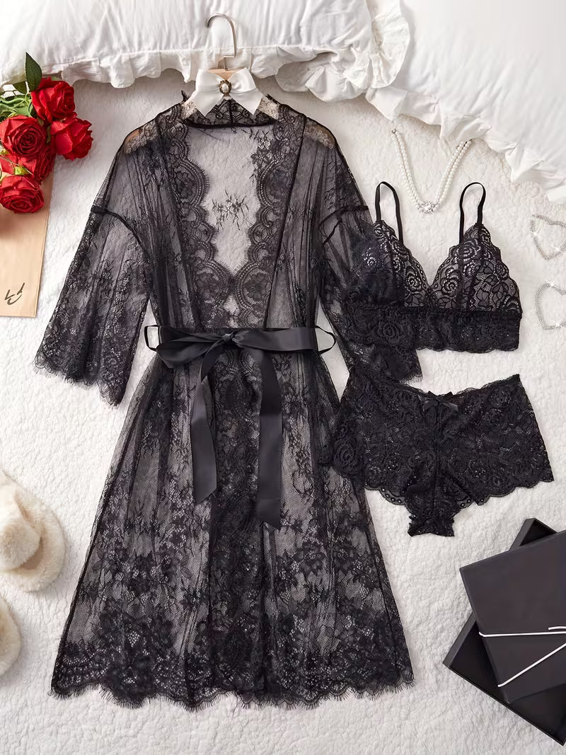 Eyelash Lace Wave Decorations, Ribbons, a Perfectly Paired Two-Piece Outfit