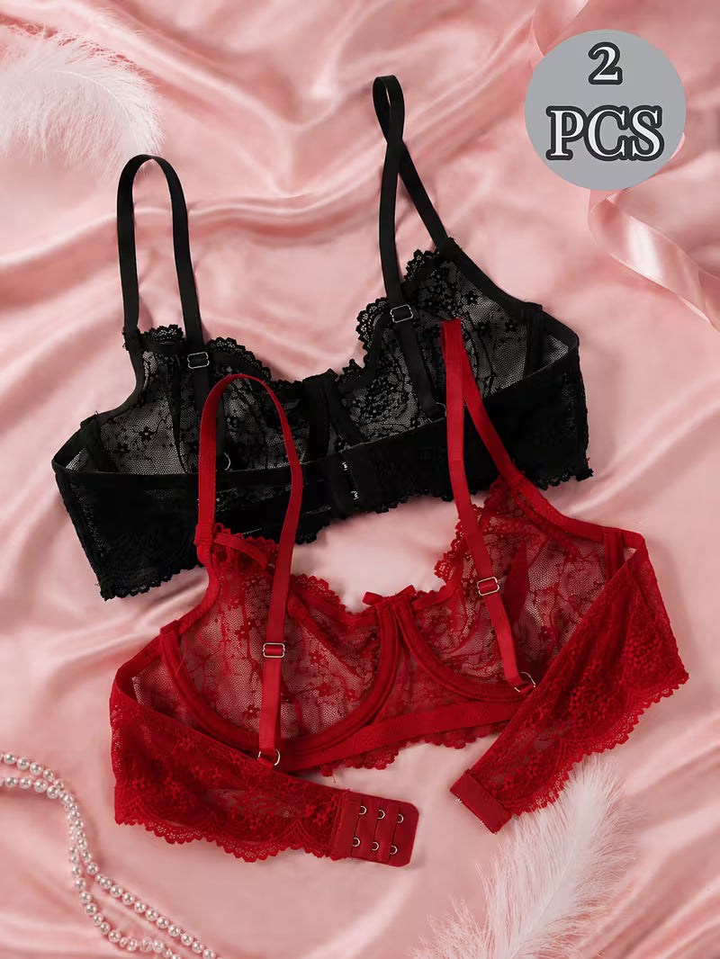 3pcs Push-Up Bra Women's , Comfortable, Full Lace Semi-Sheer, High Support, Suitable for All Seasons, bra