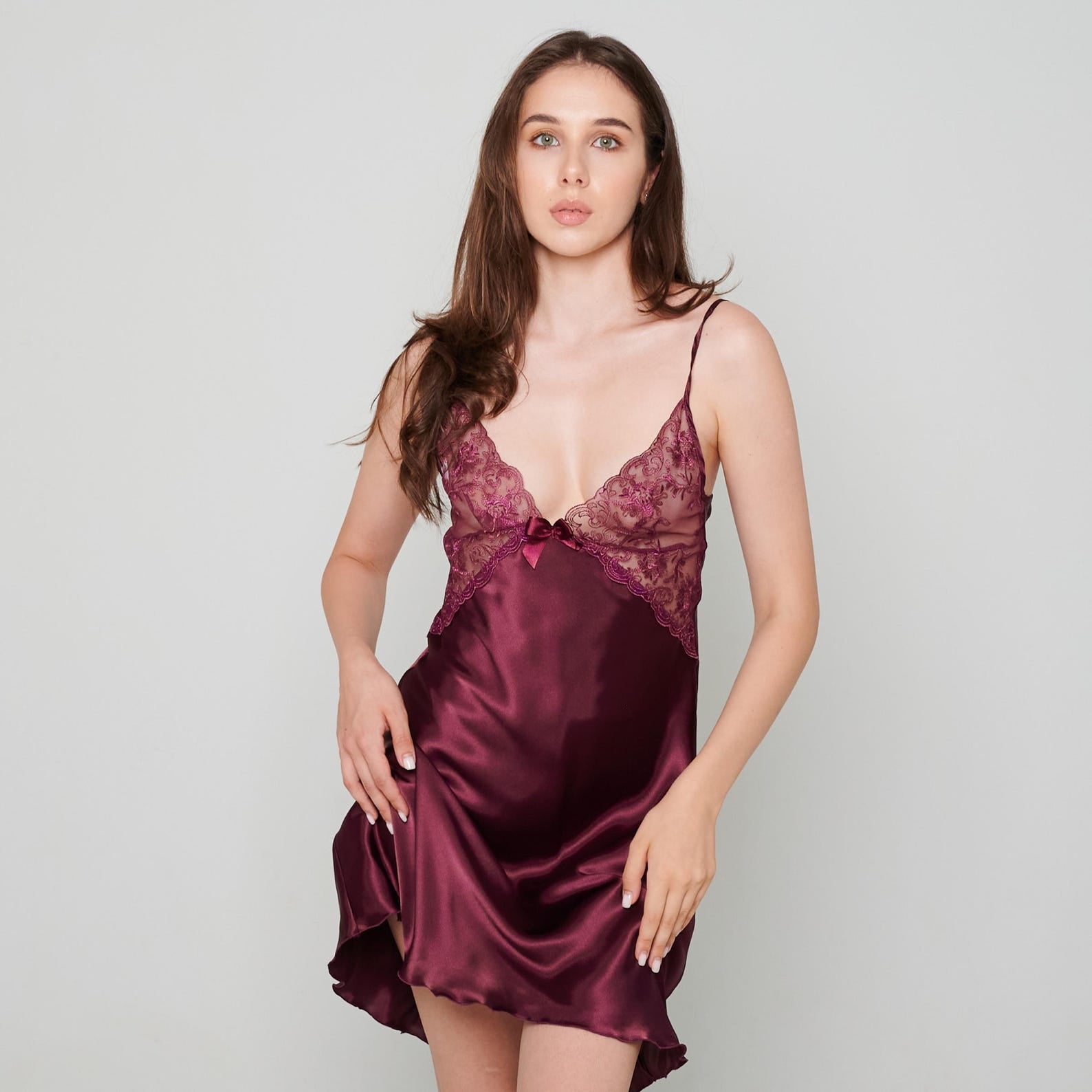 Luxury Satin Lace Nightgown: Bridal Lingerie, Honeymoon Slip Dress