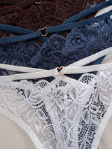 5-Pack Multi-Color Women's Panties, Pure Desire Style, Sexy, Lightweight, Hollow-Out Lace Patchwork with Crisscross Thin Strap Design, Thong