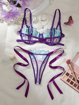 Women's Colorful Floral Embroidered Lingerie Set