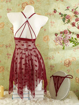 Heart Design Deep V-Neck Slip Dress And Thong, Women'S Lingerie