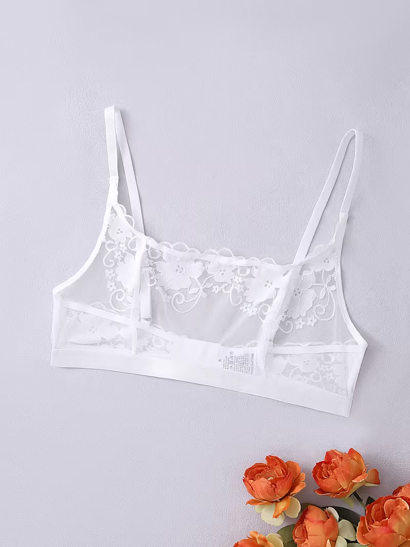 Tube Top Women's Sheer Unlined Bra-Style Black Patterned Lace