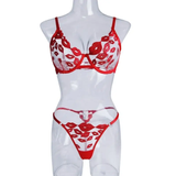 Floral Embroidered Mesh Lingerie Set