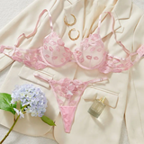 Floral Embroidered Mesh Lingerie Set