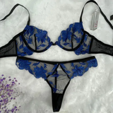 Black Floral Lingerie Bra Set