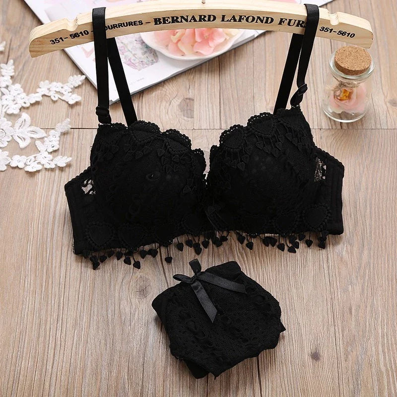 Embroidered & Push up Bra with flower underwear