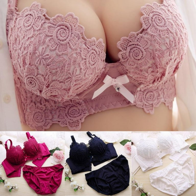 Wireless Embroidery Push up Bra with pantie Set
