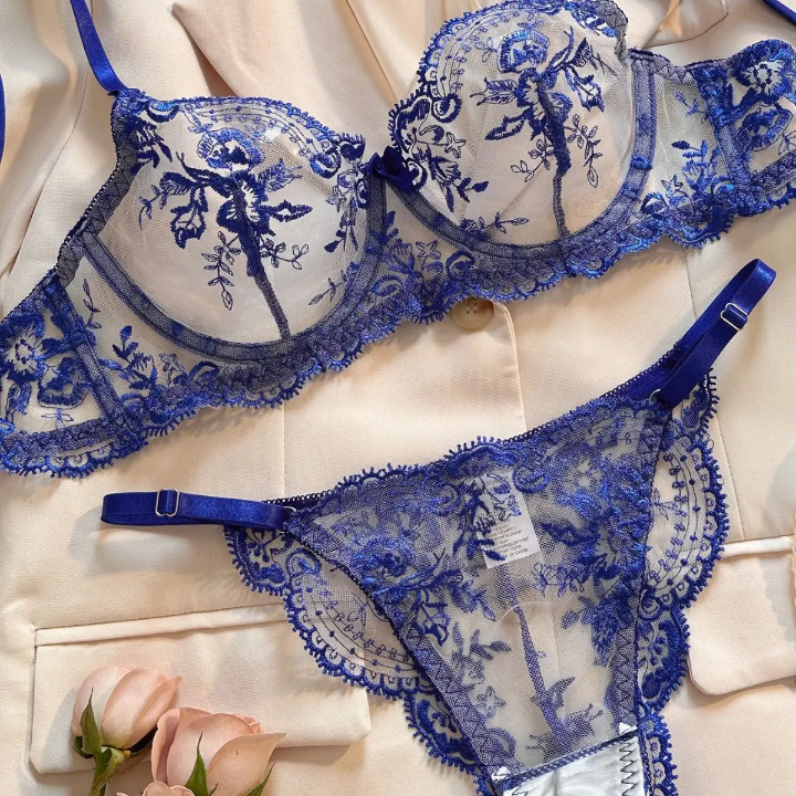 Enchanted Curve – Steel Ring Embroidered Lingerie Set