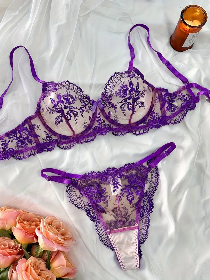 Enchanted Curve – Steel Ring Embroidered Lingerie Set
